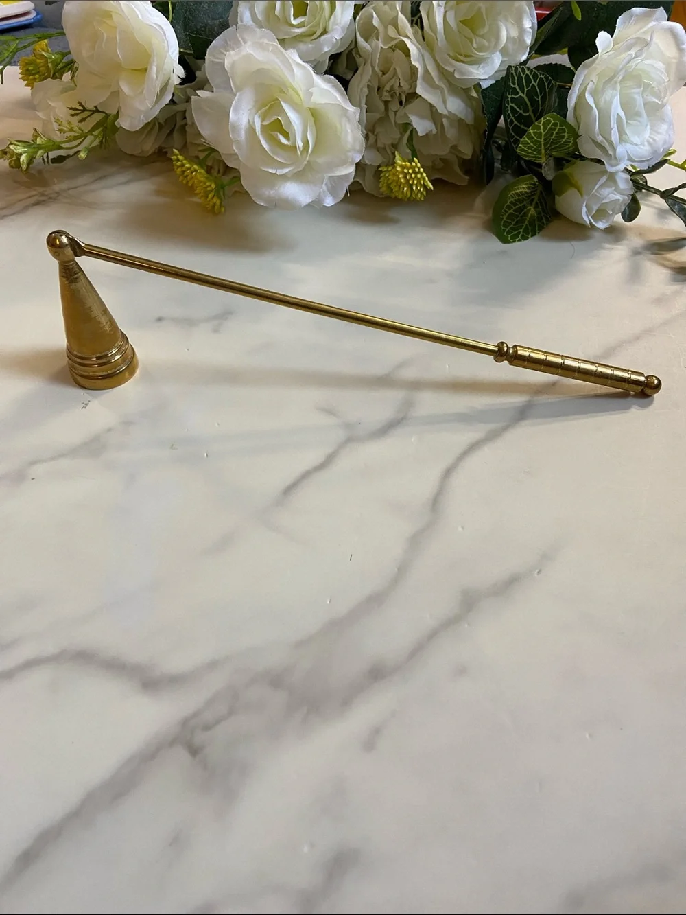Vintage Brass Candle Snuffer with Long Handle - Classic Home Bath Accessory